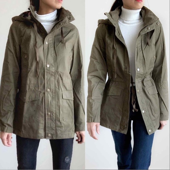 OLIVE UTILITY JACKET WITH HOODIE - Picture 2 of 8